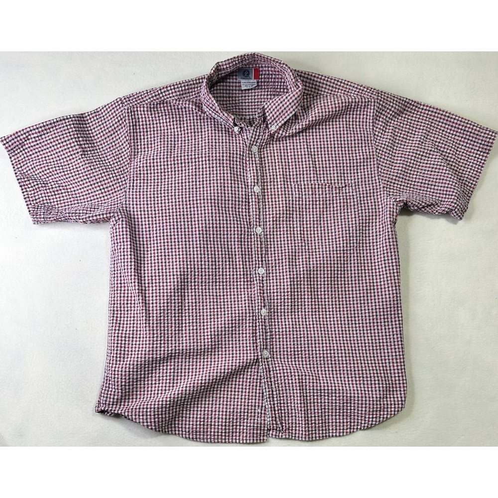 Arizona Jean Co‎ Mens XL Red White Gingham Check Short Sleeve Button Down Shirt